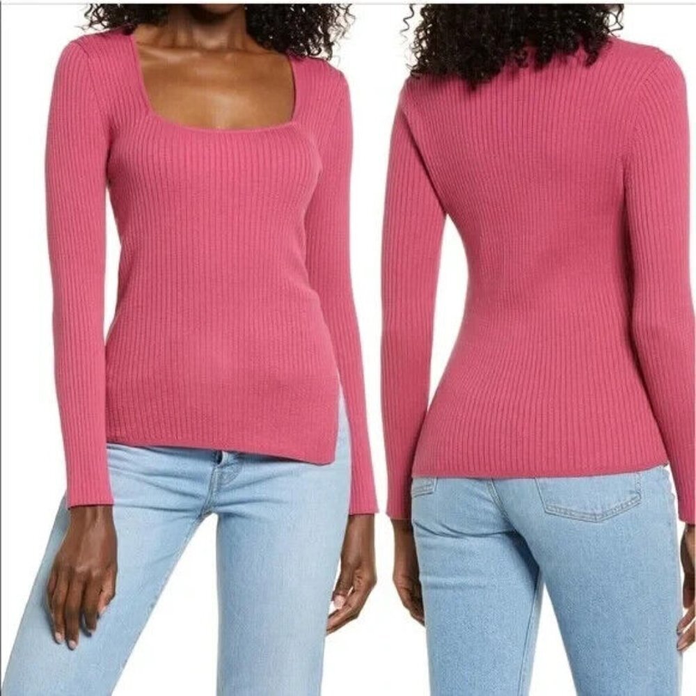 OPEN Edit BNWOT Women Ribbed Scoop Neck Sweater Sz Small Pink Malaga